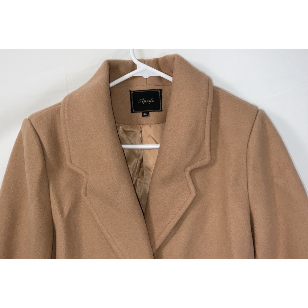 NWOT Women's Aprsfn Single‎ Button Notched Lapel Mid-Weight Peacoat Camel Tan XS - Picture 5 of 9